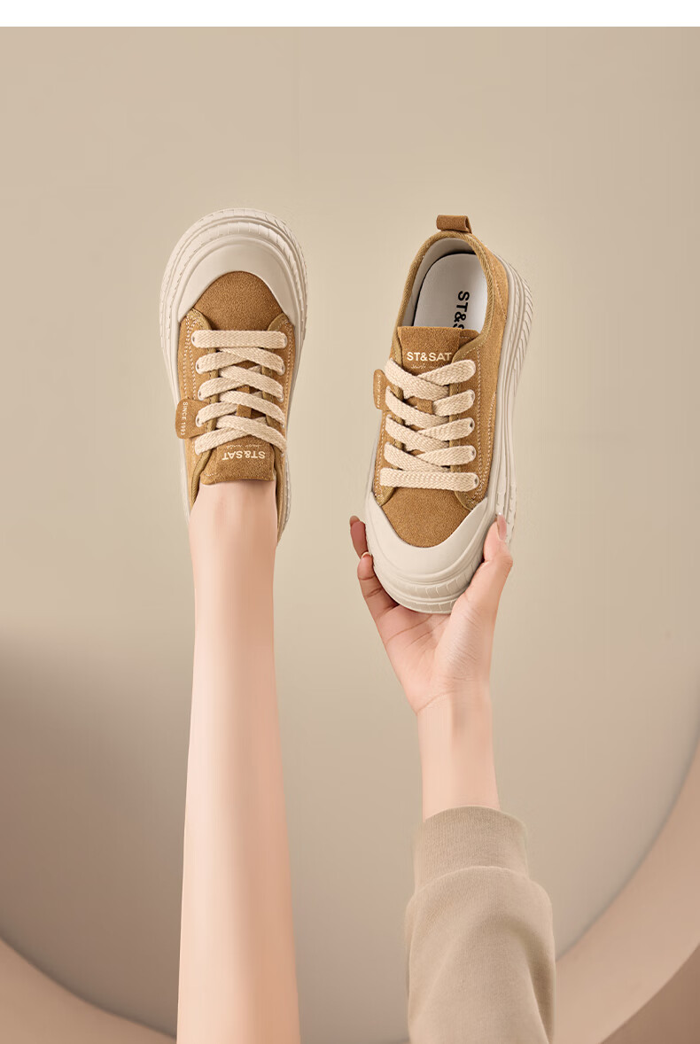 St&Sat Women's Platform Sneakers 2025 New Autumn Winter Height Increasing Casual Retro Slip-On Soft Sole Canvas Shoes 8