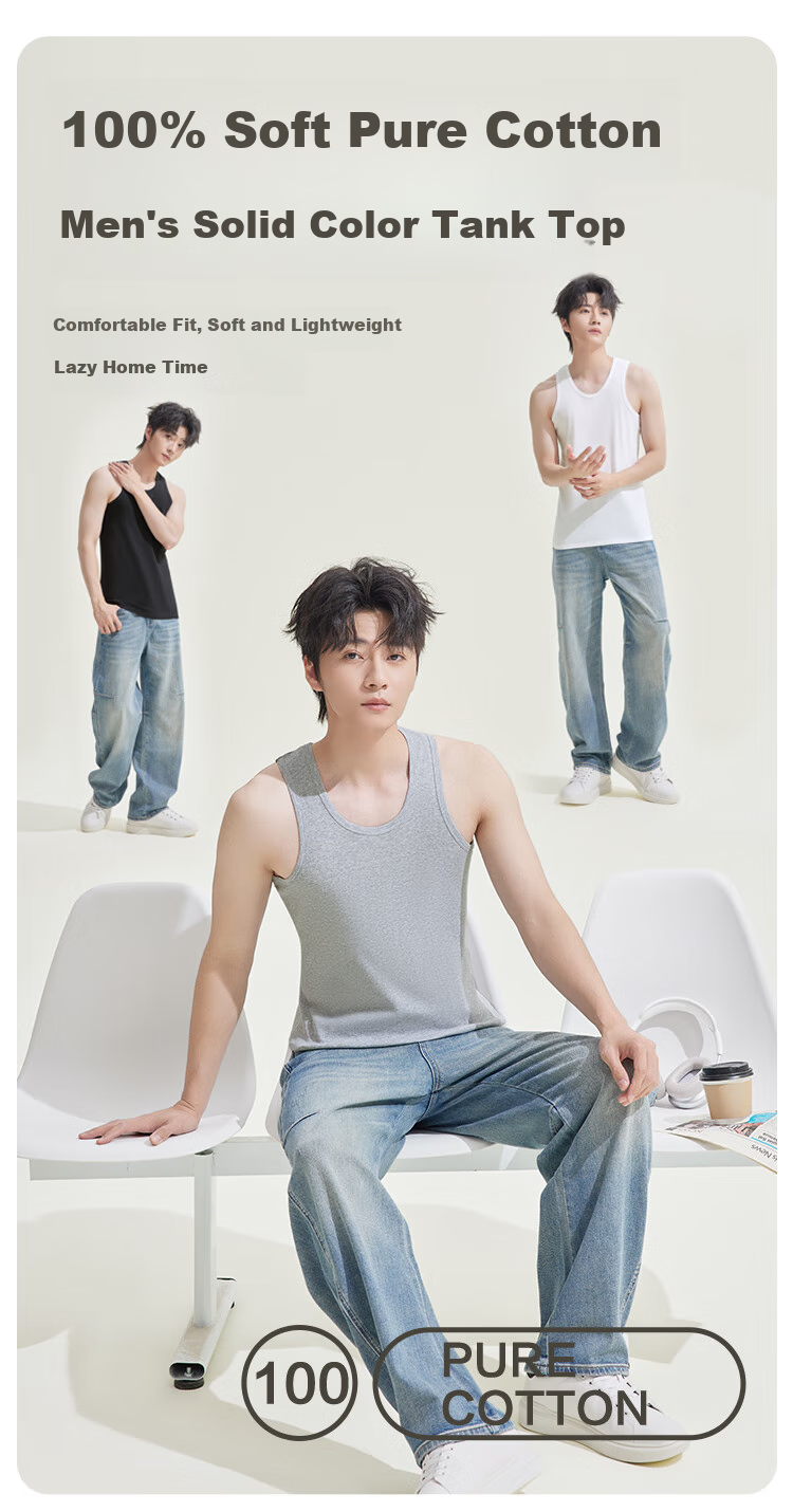 Hodohome Men's Pure Cotton Sleeveless Tank Top Undershirt for All Seasons, Basic Undershirt for Men, Black, XL, 175/100 1