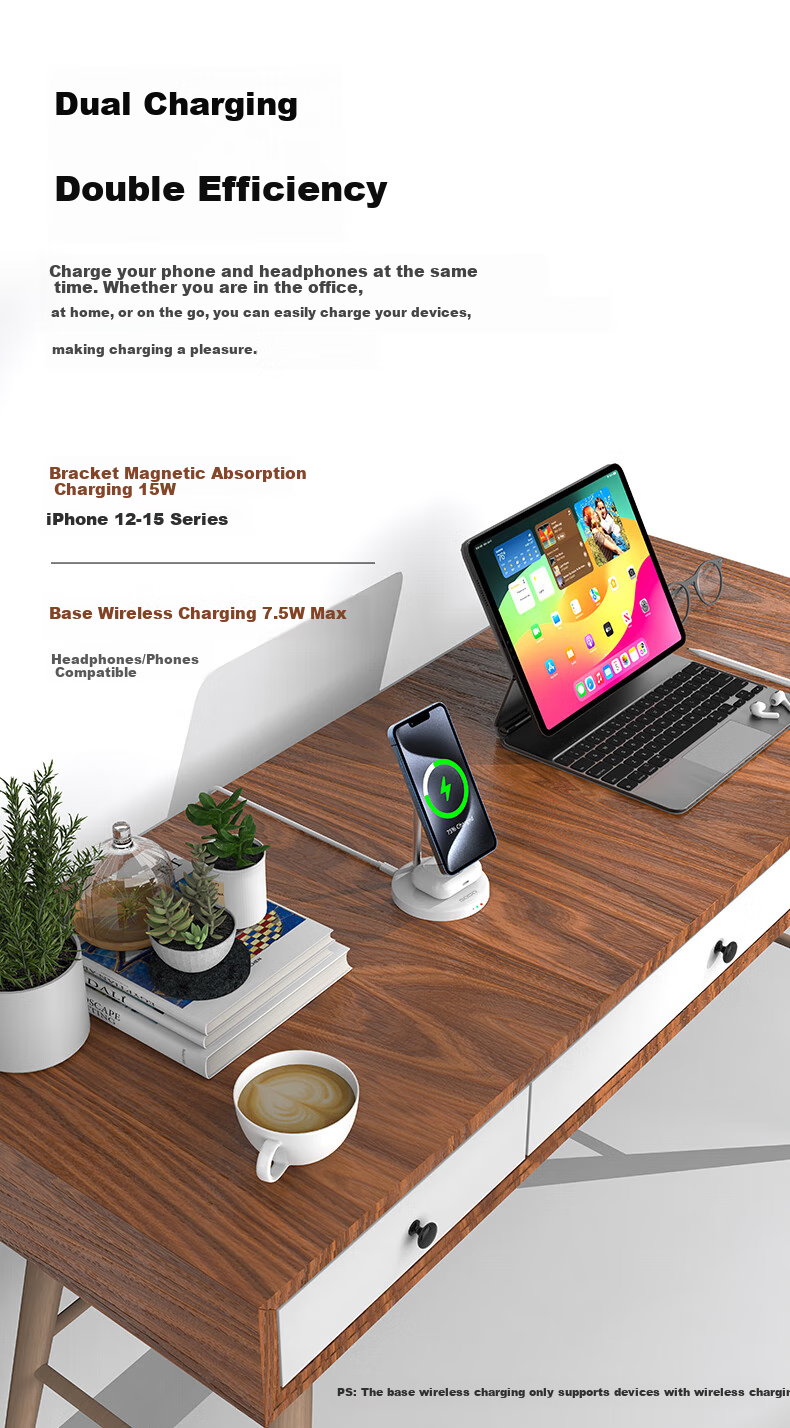GDGO [Apple MFM Certified] 15W Two-In Wireless Charger, MagSafe Magnetic Vertical Fast Charging, MFi Certified, Suitable for IPhone 18/17 PM/Air Phones And Earphones 9