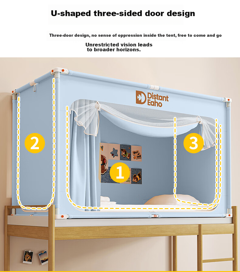 Mengduofu Student Dormitory Bed Curtain, Bunk Bed Full Blackout, No Installation Required, Integrated Mosquito Net, Fully Enclosed Mosquito Net, Dormitory Window Curtai 17