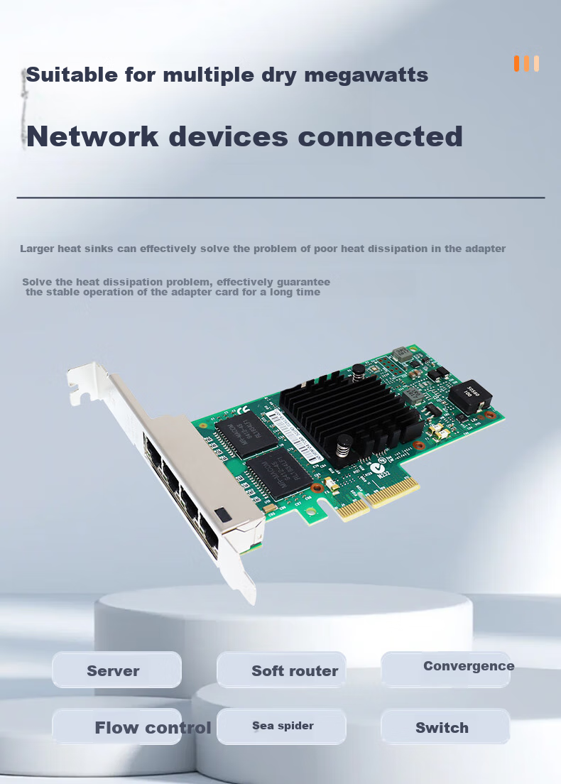 PERCKO X4 Quad Gigabit Ethernet Card I350-T4, Intel I350AM4 Chip, PCI-E X4 Server Network Card, Compatible with I350-T2 Machine Vision Industrial Camera 5