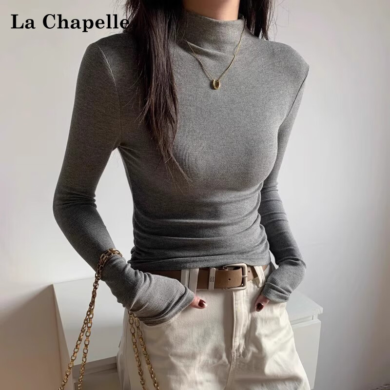 La Chapelle Women's Semi-Turtleneck Slim Fit Lightweight Knit Top Autumn Winter Black L