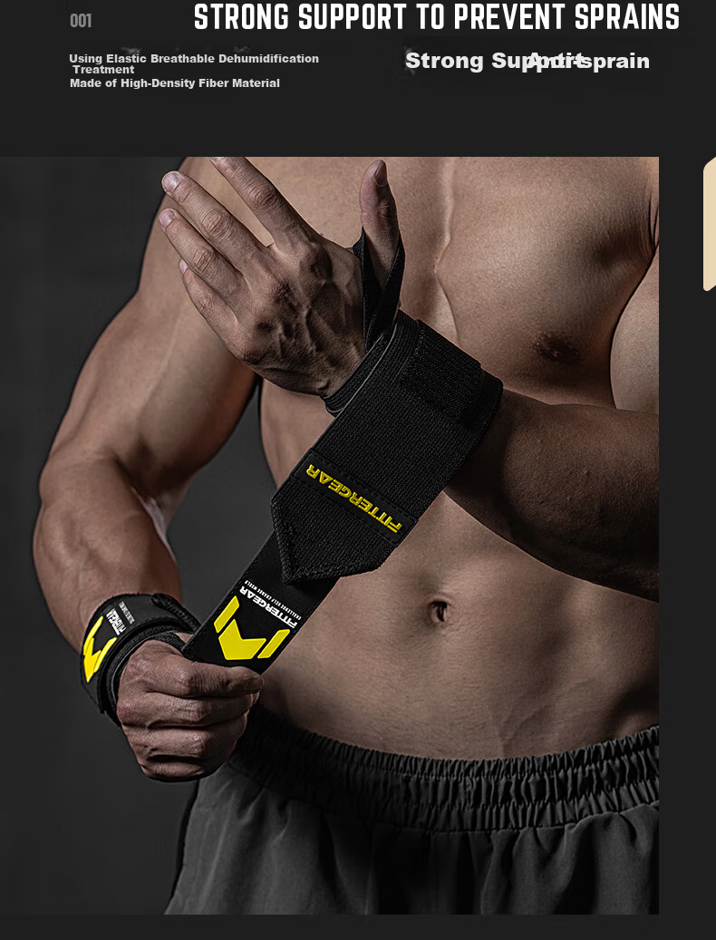 FITTER GEAR Fitness Wrist Support for Men, Bench Press Wrist Guard, Weightlifting Strength Training Anti-Sprain Sports Bandage, Black, One Pair 4