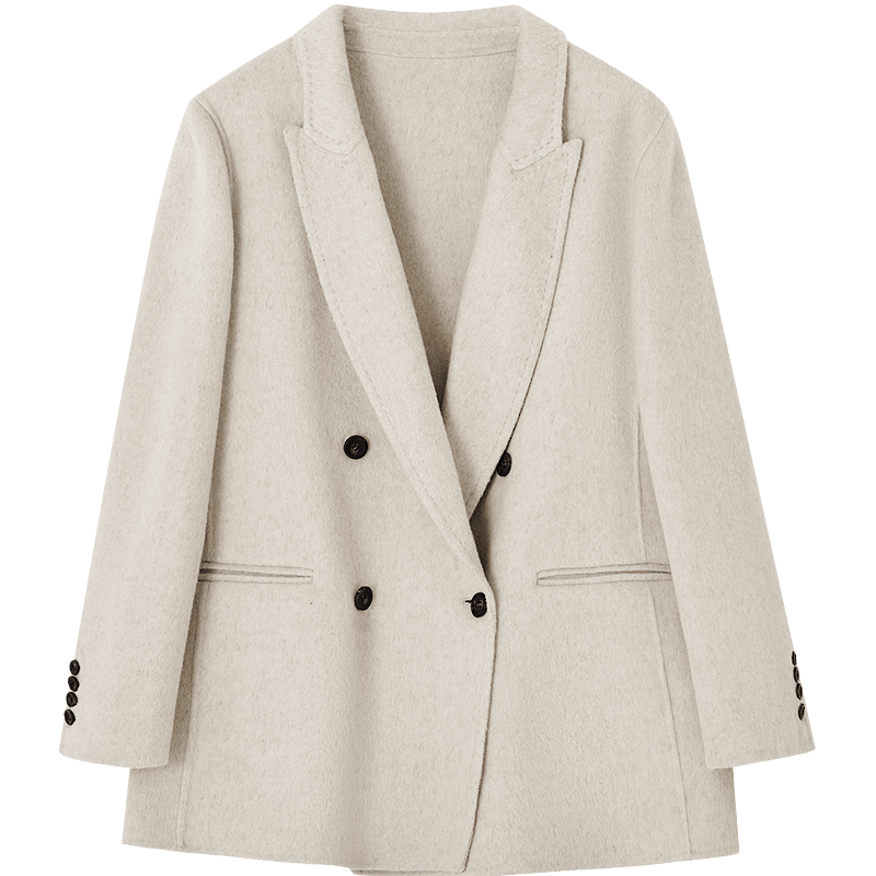 Dme [Elegant Aesthetics] Winter New Slim Fit Long Sleeve Double-Breasted Shearling Wool Short Coat for Women