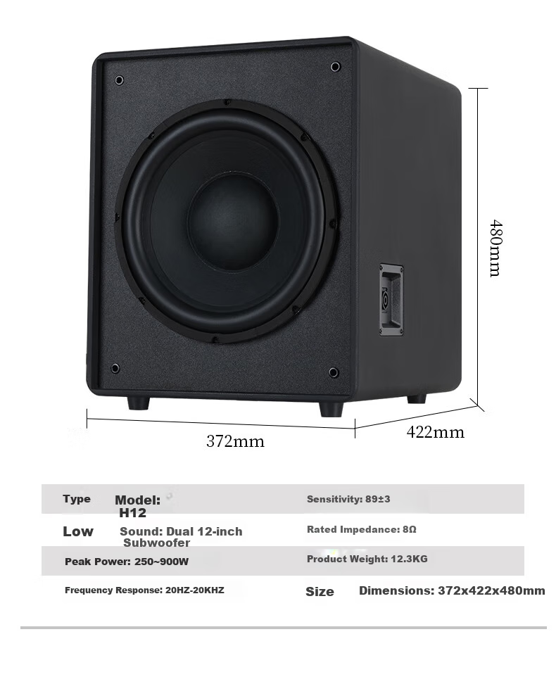 Amoi D-12 Home Passive Subwoofer, Wooden Home Theater, Dual 12-Inch Subwoofer Speakers, High-Power Ultra-Bass Speaker 6