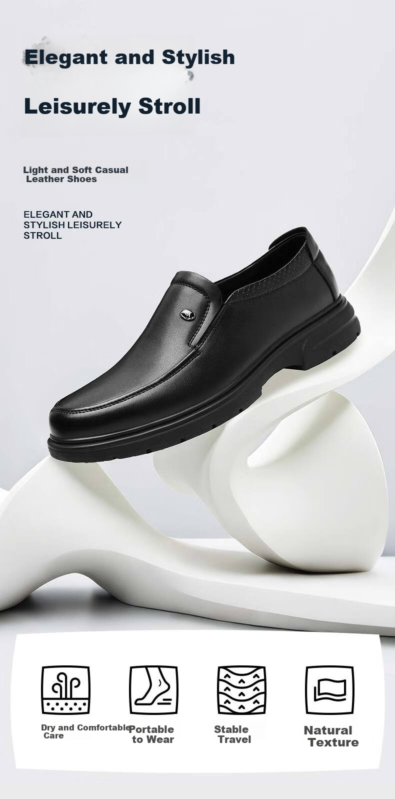 HLA Men's Leather Shoes, Business Casual Slip-On Shoes HAAPXM4DAL290, Height-Increasing Style, Size 38 1