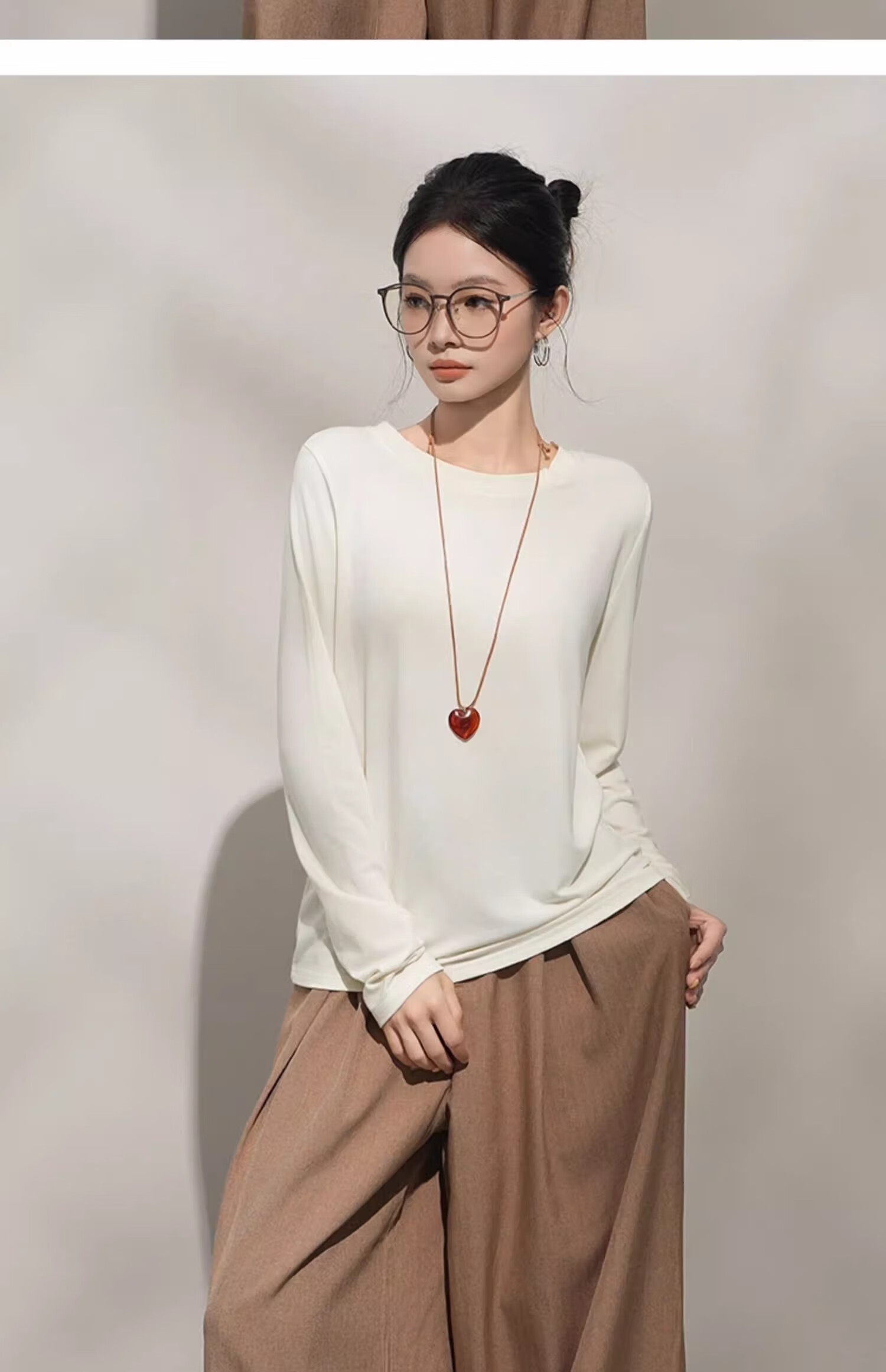Woodpecker Cashmere Soft Long Sleeve T-Shirt Women Autumn New Thin Loose Round Neck Base Shirt Purple XL 7