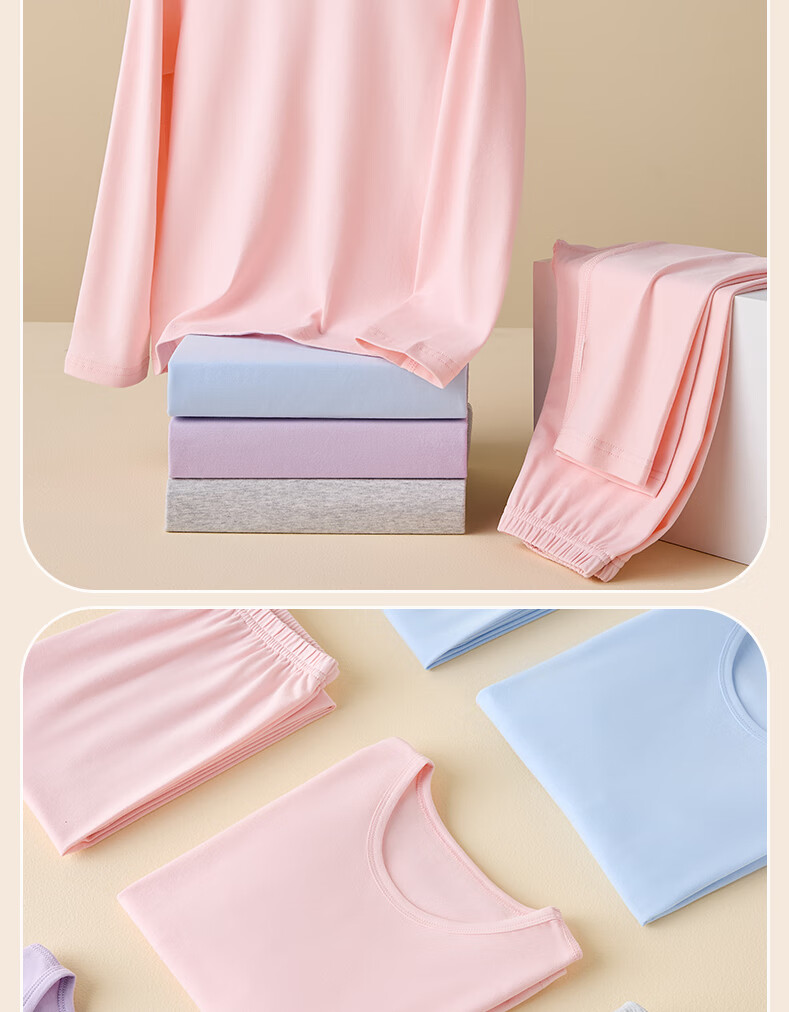 Langsha Girls' Cotton Thermal Underwear Set, Pure Cotton Autumn and Winter Sleepwear for Children 14
