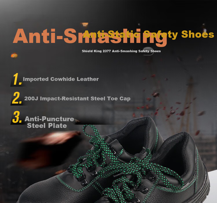 DUNWANG Safety Shoes 2377, Steel Toe Anti-Smashing Anti-Puncture Anti-Static Shoes, Cowhide Non-Slip Oil-Resistant Work Shoes for Men And Women, Construction Site Workshop Work Shoes, Multi-Functional Protective Footwear, Size 42 1