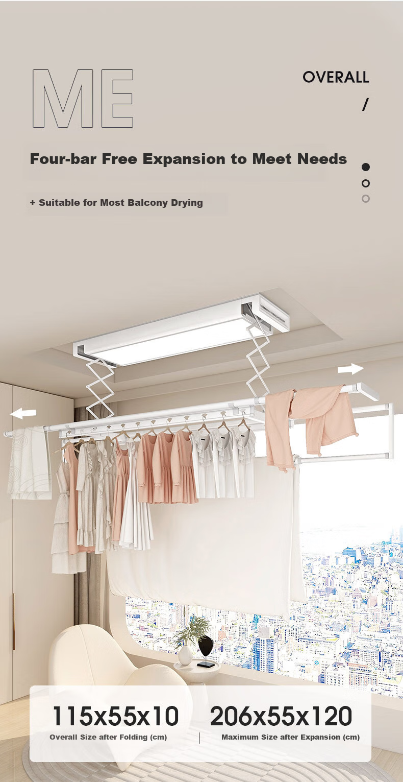 Panpan Electric Clothes Drying Rack, Smart Balcony Clothes Drying Machine, Large Hidden Lift-Up White D8 Screen Illuminated Versio 10