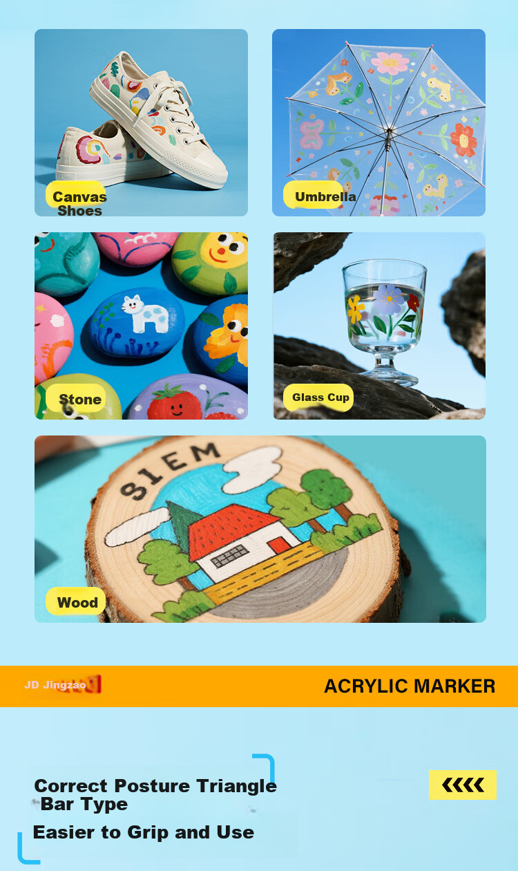 JD Original [Popular Product] 12-Color Acrylic Markers, Quick-Drying for Students, Non-Translucent Paper, Non-Translucent Color, Ergonomic Watercolor Pens, Washable on Skin, PP Boxed Drawing Pens with Layering And Highlighting Functio 5
