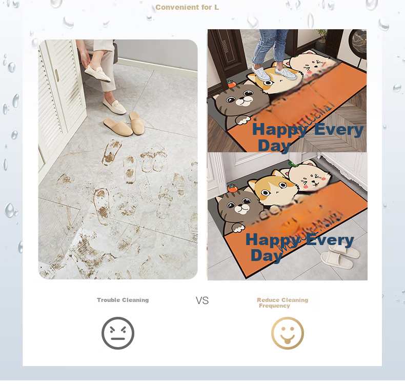 MOON TIME Entrance Mat, Doorway Foot Mat, Indoor Doormat, Non-Slip, Dirt-Resistant, Cuttable, 50*80cm, Happy 9