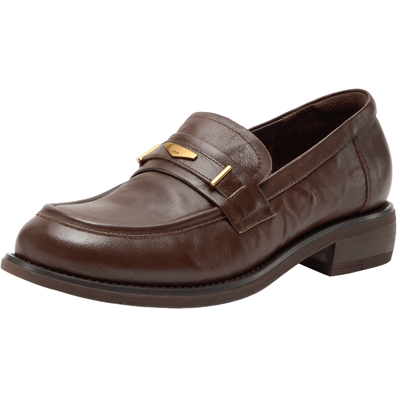 Bata Women's Loafers Spring Autumn Winter New Cowhide Chunky Heel Slip-On Shoes 15711CA5 Brown Size 37