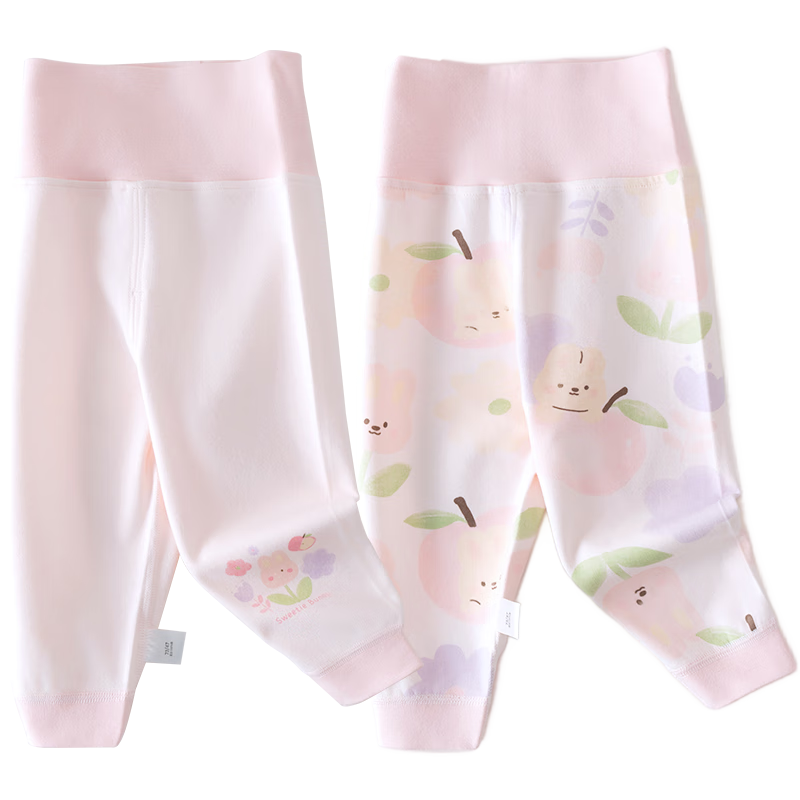 Shubeiyi 2-Pack Baby Pants Spring Autumn Boys Girls High Waist Belly Protection Cotton Sleepwear Pink Size 80