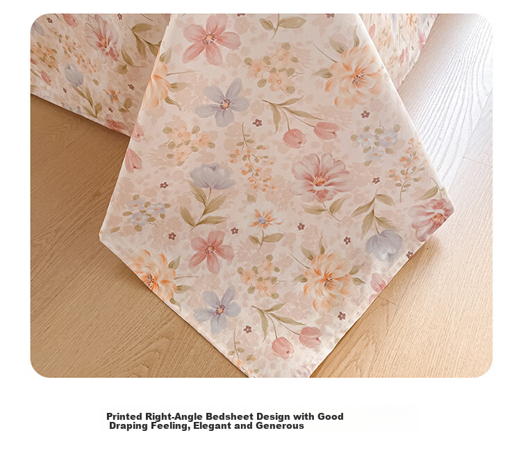 Hodo 100% Pure Cotton Four-Piece Bedding Set Spring And Autumn Bed Sheet Duvet Cover 200x230cm, Floral Pattern for 1.5/1.8 Meter Bed 21
