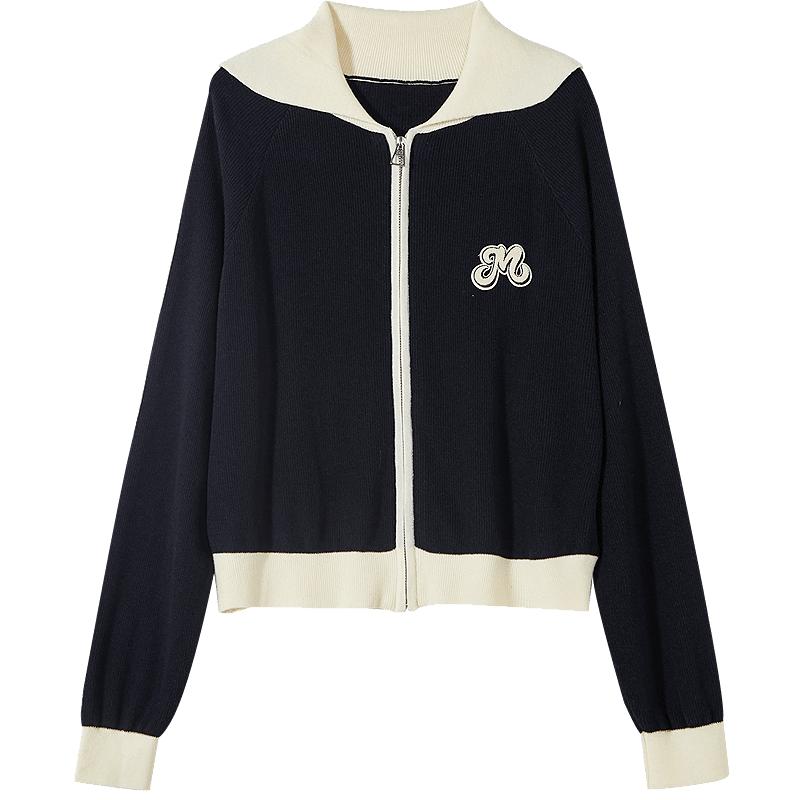 Demana French Style High Elasticity Casual Knitwear 2025 Autumn New Lapel Color-Block Toothbrush Embroidery Cardigan for Women