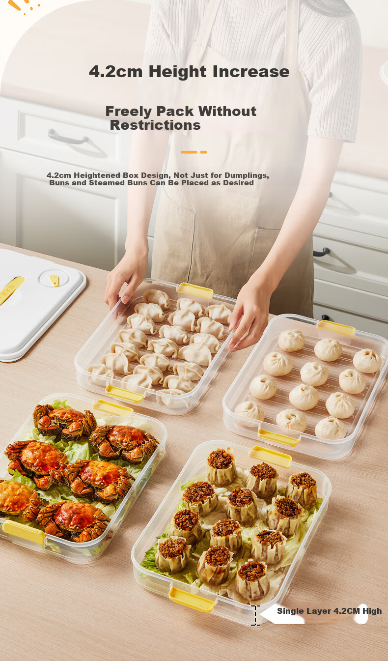 COOKER KING Multi-Functional Dumpling Box, 2-Layer Large Storage Container, Refrigerator Fresh-Keeping Box, Food-Grade Freezer Box for Dumplings And Wontons, White 7