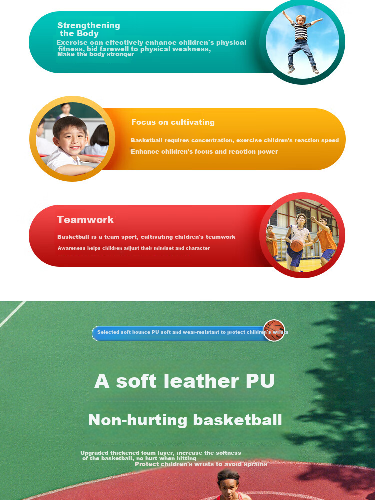 LI-NING Kids Basketball 5# Indoor Outdoor Wear-Resistant PU Youth Basketball 6-12 Years 087-2 5