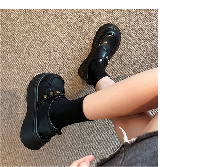 CARTELO Women's Thick Sole Height Increasing Loafers Black British Style Leather Shoes 1629 Black Size 37 7