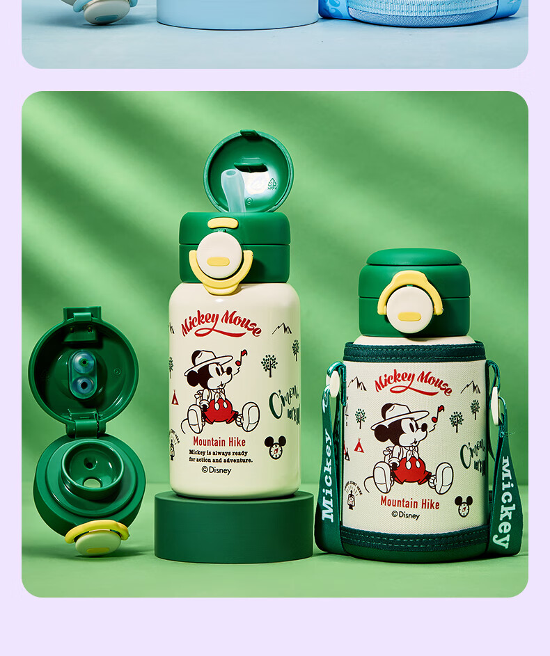 Disney Kids Insulated Double-Drink Straw 316L Large Capacity Water Bottle Portable Drinking Cup for Kindergarten Boys and Girls Elementary Students 18