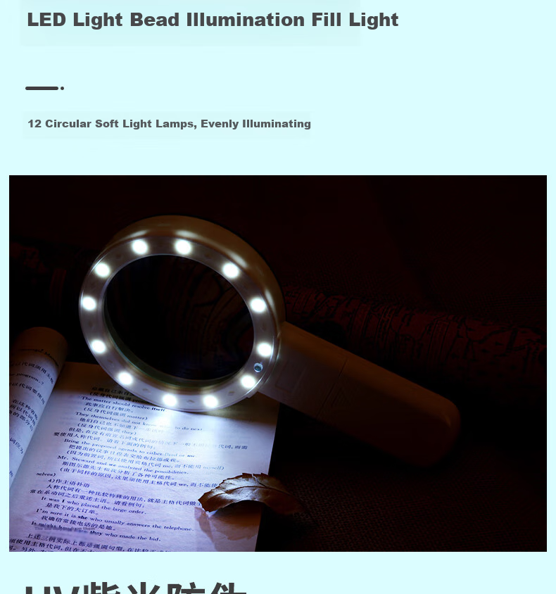 BIJIA Ultra-High Magnification Optical Handheld Magnifying Glass, White with LED Light, 100MM High-Definition Reading And Learning Magnifier for Authenticatio 13