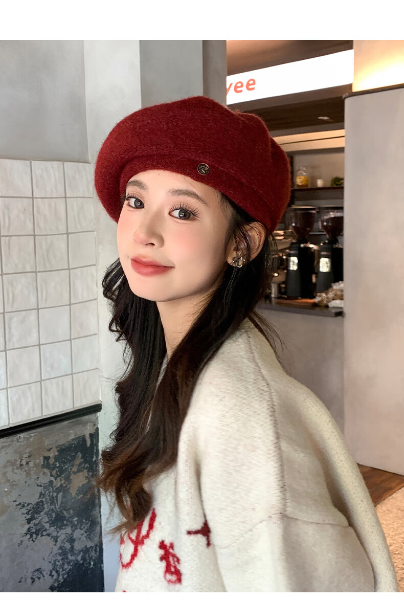 XUEXIMAN Women's Beret Autumn Winter Versatile Warm Slim Face Octagonal British Retro Newsboy Painter Hat 3