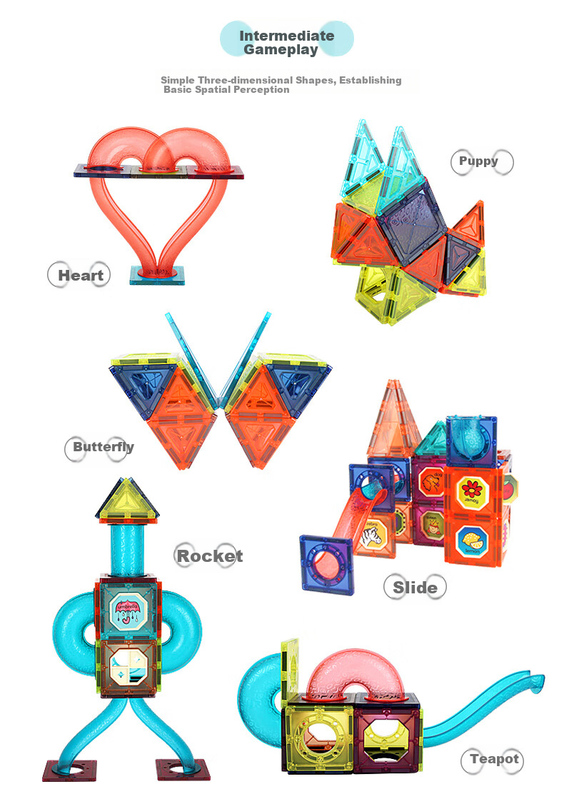 Aomengxing Magnetic Tiles, 185-Piece Set, Children's Toy, Ages 3-6, Magnetic Tube Building Blocks, Large Particles, Assembly Toy, Baby Birthday Gift 10