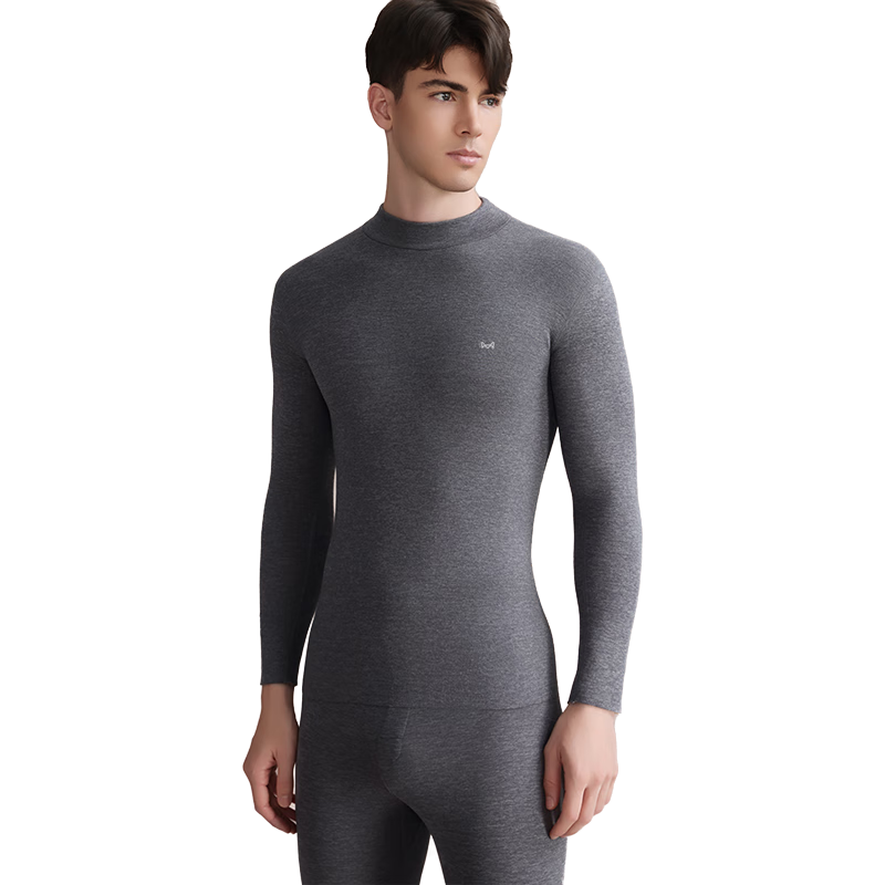 MiiOW Men's Wool and Silk Blend Mid-Neck Thermal Underwear Set, Fleece-Lined Thickened Autumn Base Layer Top and Bottom
