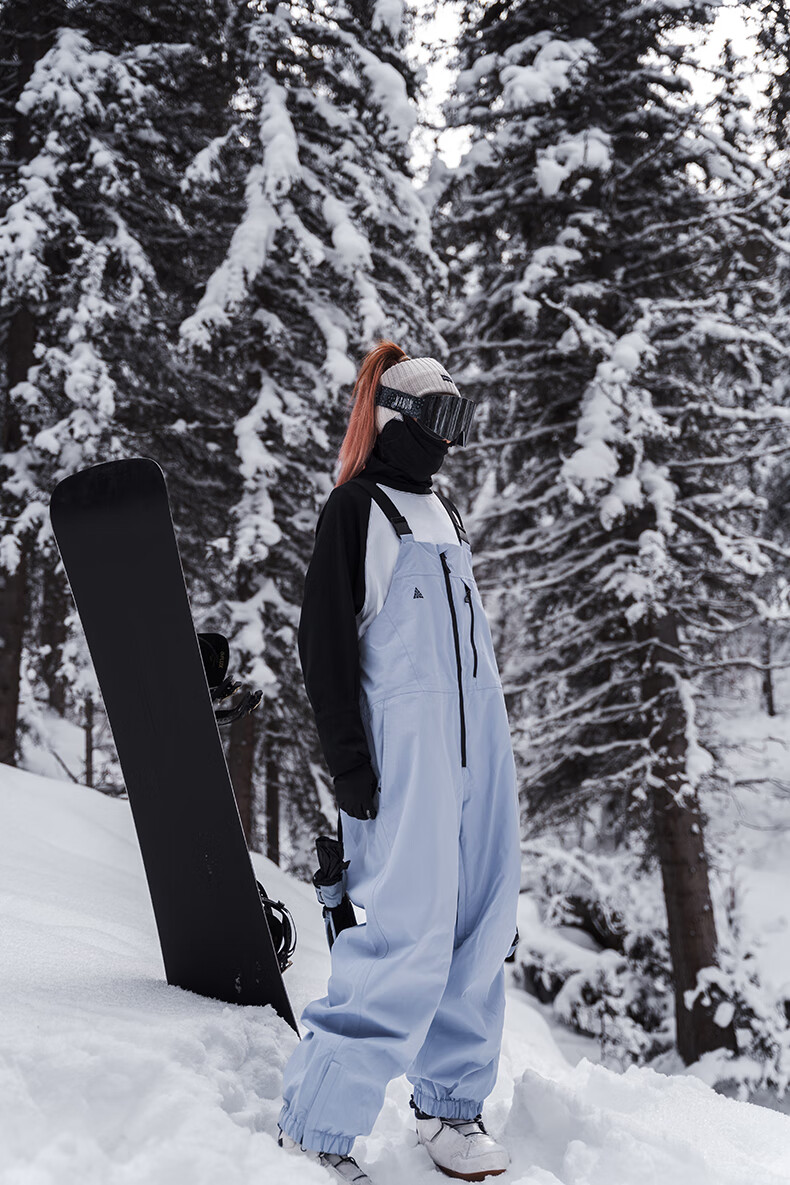 Nan En Single Board Ski Suit Bib Pants 3L Waterproof Thickened Warm Unisex Black M 24