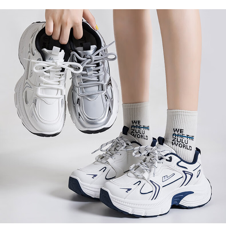 Warrior Women's Sports Shoes 2025 Autumn New Thick-Soled Leather Casual Breathable Dad Sneakers Silver 36 6