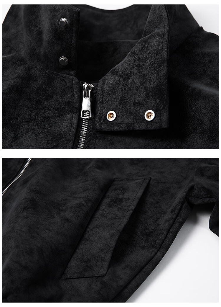 Dingfengbaoluo Men's American Style Suede-Like Jacket Autumn Suede High-End Casual Loose Vintage Coat DX06 Black 3XL 7