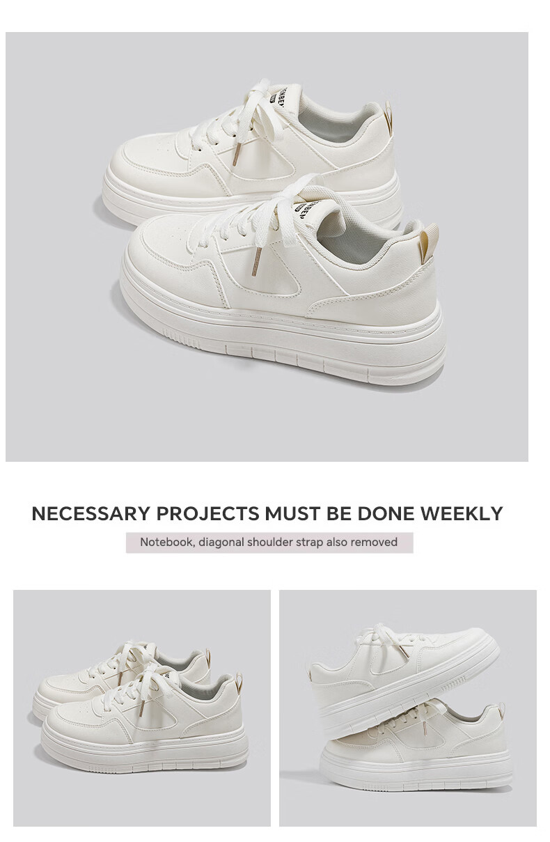 RENBEN 2026 Spring New Chic Original Black and Pink Casual Breathable Thick-Soled Sports Sneakers White Shoes 2