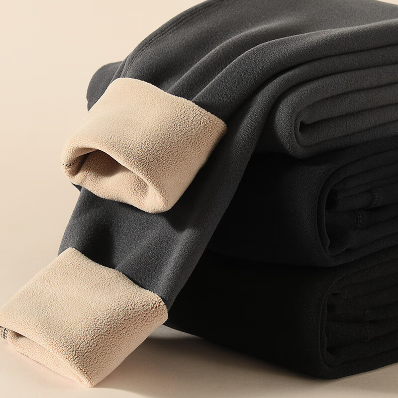 LangSha Men's Thermal Pants Autumn Winter Double-Sided Fleece Thickened Loose Plus Size Cotton Base Layer Pants 2-Pack