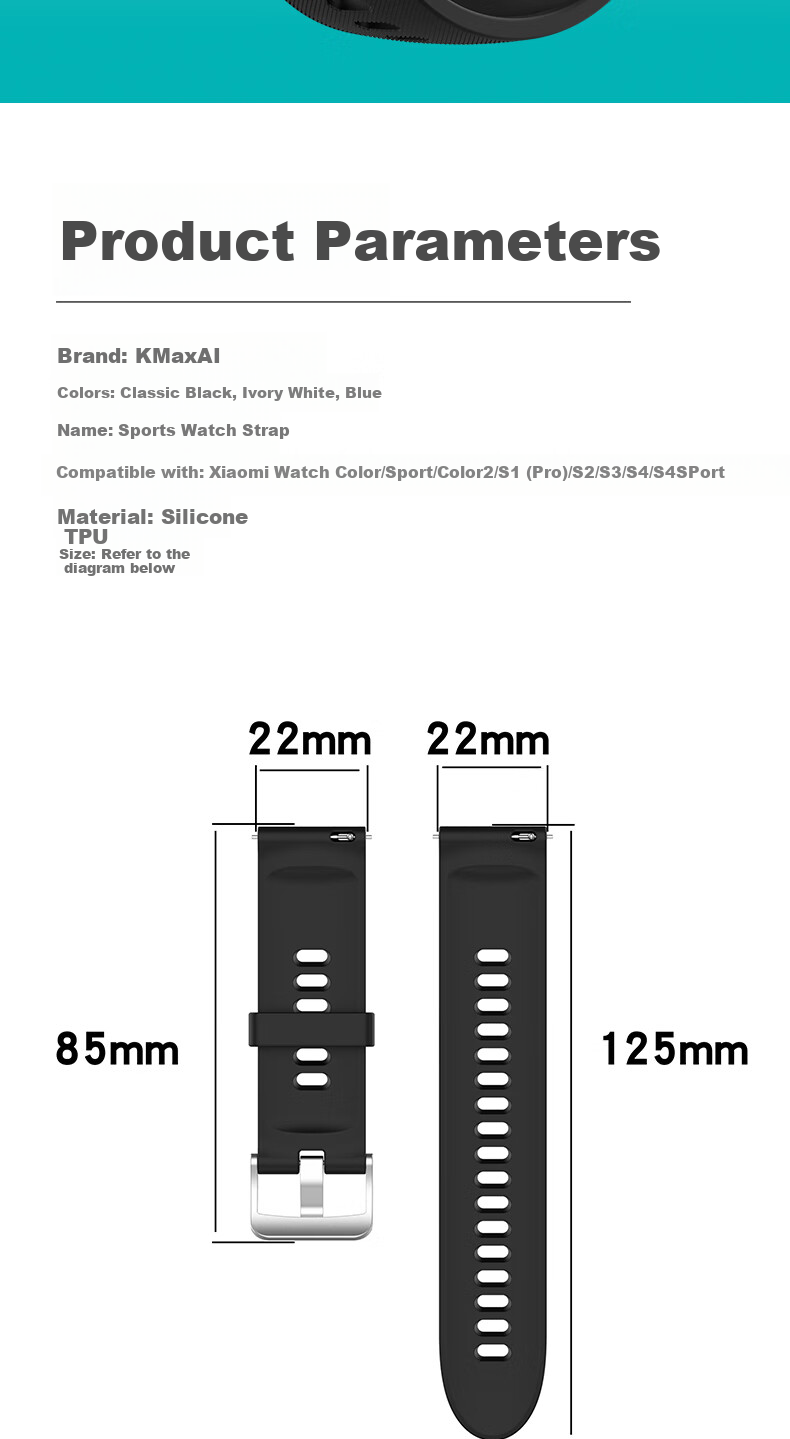KMaxAI Magnetic Silicone Watch Strap Compatible with Xiaomi S4, S4 Sport, S3/S2/S1 Pro, Fresh Style Watch Band Color Sports Version Creative Replacement Wristband, Black 2