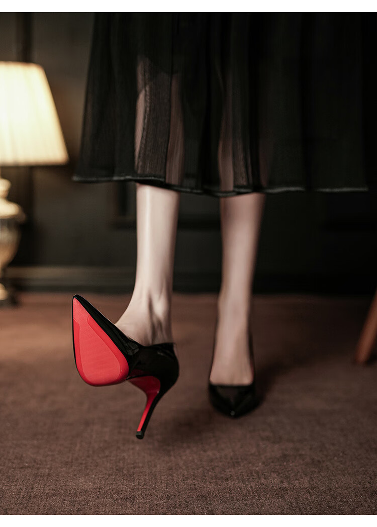 LangSha 6.5CM High Heel Sexy Pure Desire Red Sole Pointed Toe Stiletto Dress Shoes for Women 2025 New Single Shoes 2