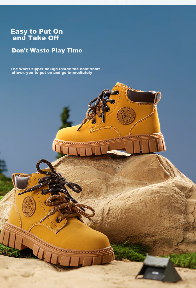 BALABALA Children's Shoes, Kids' Boots for Boys And Girls, Big Yellow Boots, Spring And Autumn New Style Martin Boots, Non-Slip Short Boots, Versatile And Comfortable 7