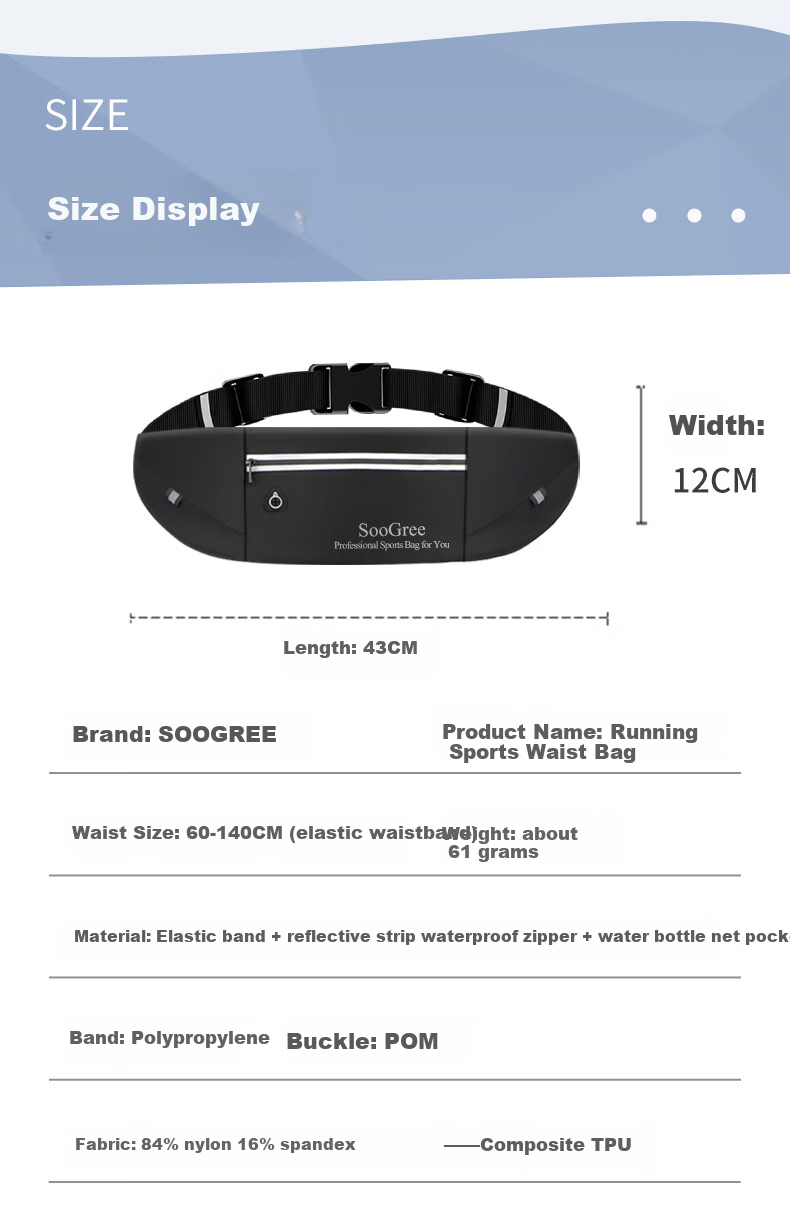 SooGree Sports Running Waist Pack Can Hold Phone, Earphones, Water Bottle, Adjustable Belt, Portable Outdoor Storage Gear 7
