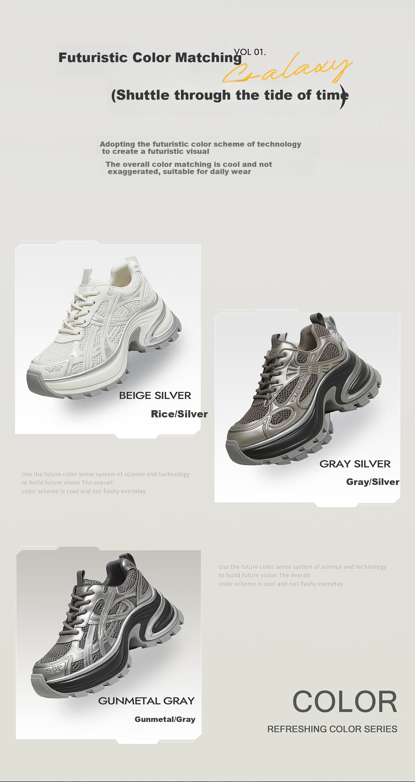 TATA Women's Thick Sole Fashion Casual Platform Dad Sneakers Gray/Silver - Single AM6 38 4