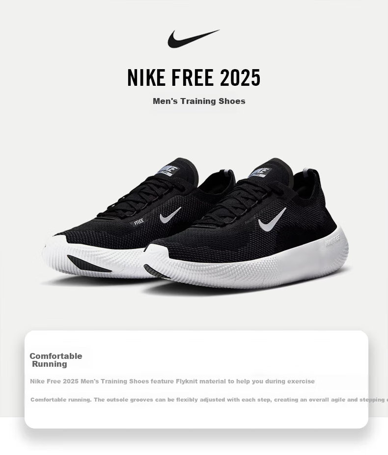 NIKE Men's Training Shoes, FREE 2025 Sneakers, HF1078-002 Black And White, Size 43 1