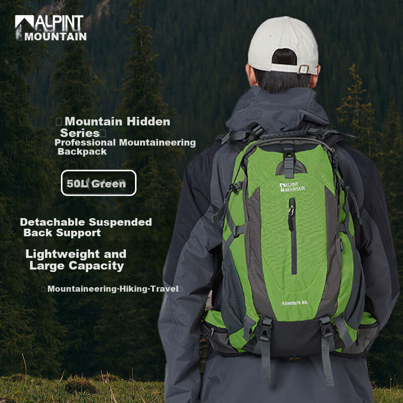 ALPINT MOUNTAIN Ermont 50L Hiking Backpack, Men's Large Capacity Backpack, Outdoor Lightweight Travel Bag