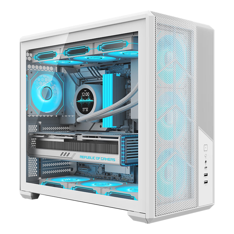 SAMA Giant Wave 1 Deluxe White Desktop Gaming PC Case ATX Cooling Chassis Glass Side Panel Backplate Motherboard 360mm Radiator 11 Fan Slots Quick Release Type-C