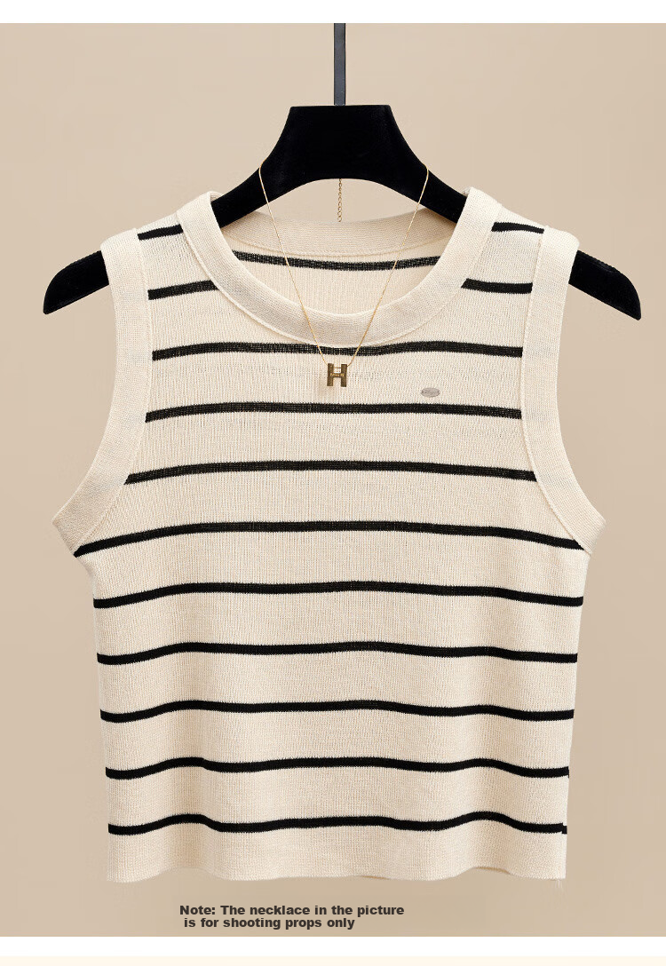 GUJIN Striped Knit Camisole for Women, New French Style Inner Wear, Slim Fit Base Layer Top, Apricot Color 1