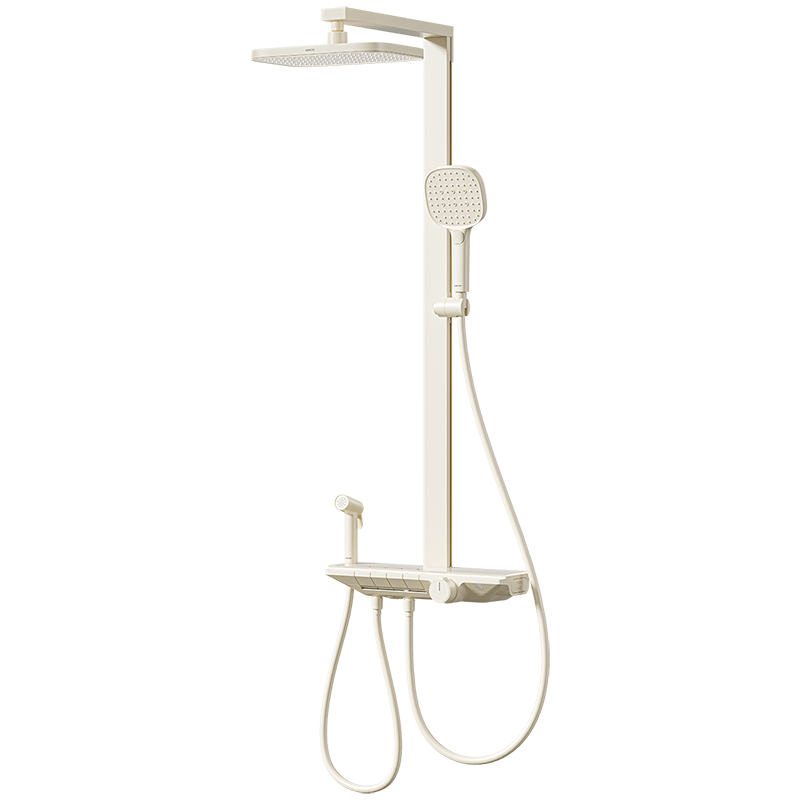 Arrow Shower Set Milk White Square Rod Large Storage Bathroom All-Copper Piano Key Pressurized Shower Full Set