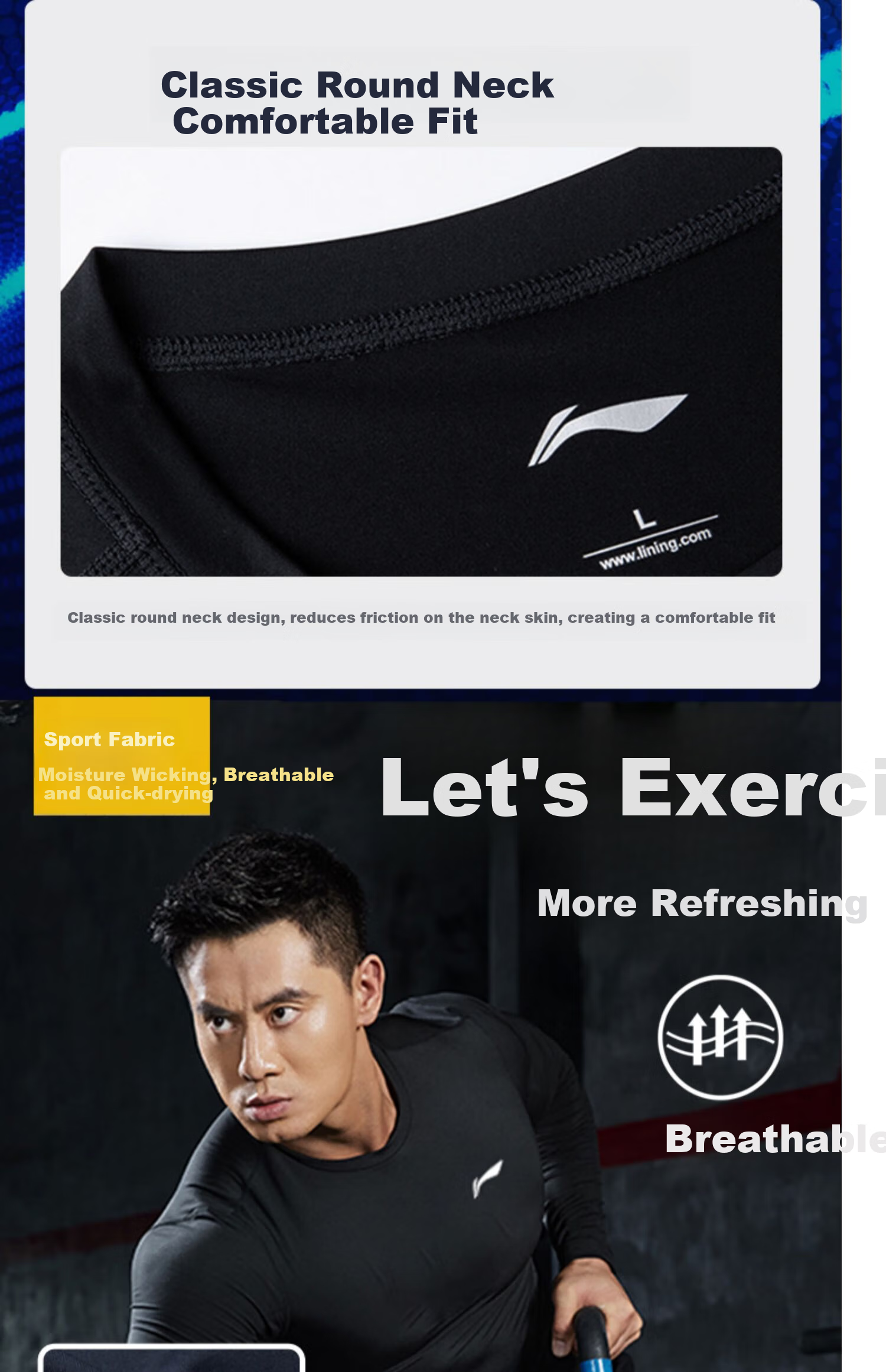 Li-Ning (LI-NING) Compression Shirt, Quick-Dry Men's Autumn Fitness Wear, Training Suit, Compression Top, High-Elasticity Running Sports Long-Sleeve, Basketball Base Layer Top 6