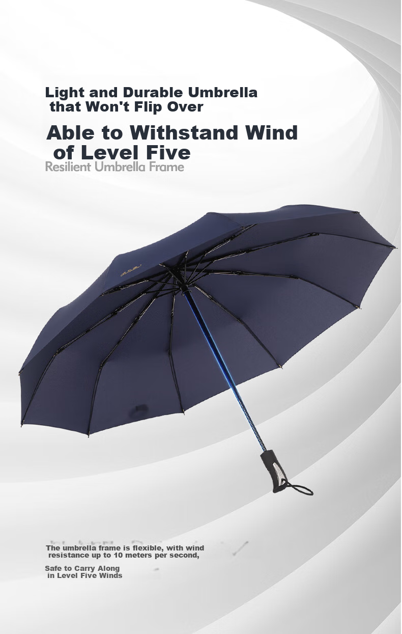 Tiantangshan Fully Automatic Umbrella, Three-Fold, 10-Rib Reinforced, One-Touch Open/close, Easy to Dry, Simple Design, Suitable for Both Sun And Rain, Deep Chestnut Red 6