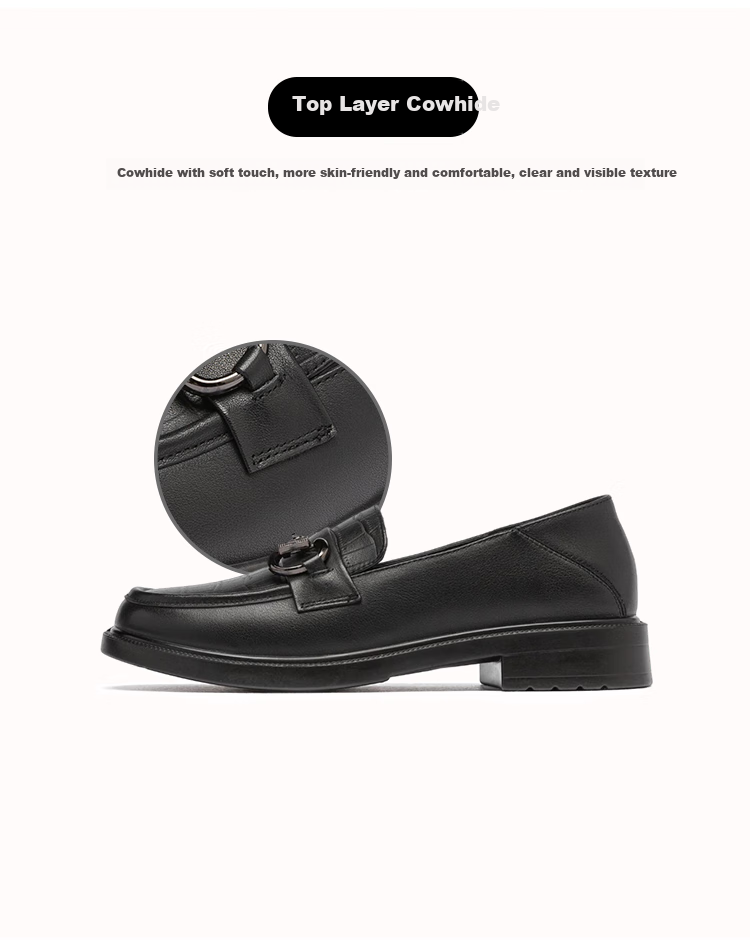SPIDER KING Women's Single Shoes, Cowhide Leather, British Style Versatile Loafers, Fashionable Thick-Soled Comfortable Slip-On Shoes for Women, 090327A, Black, Size 38 4