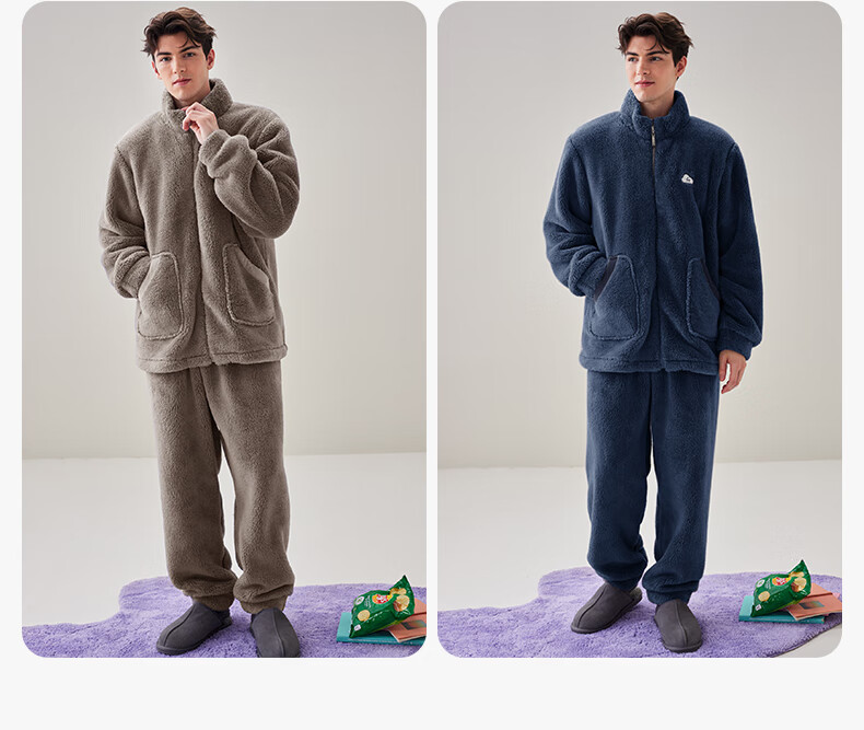 Fenteng Coral Fleece Couples Pajamas Autumn Winter Thickened Set Women's Wearable Flannel Men's Homewear 4