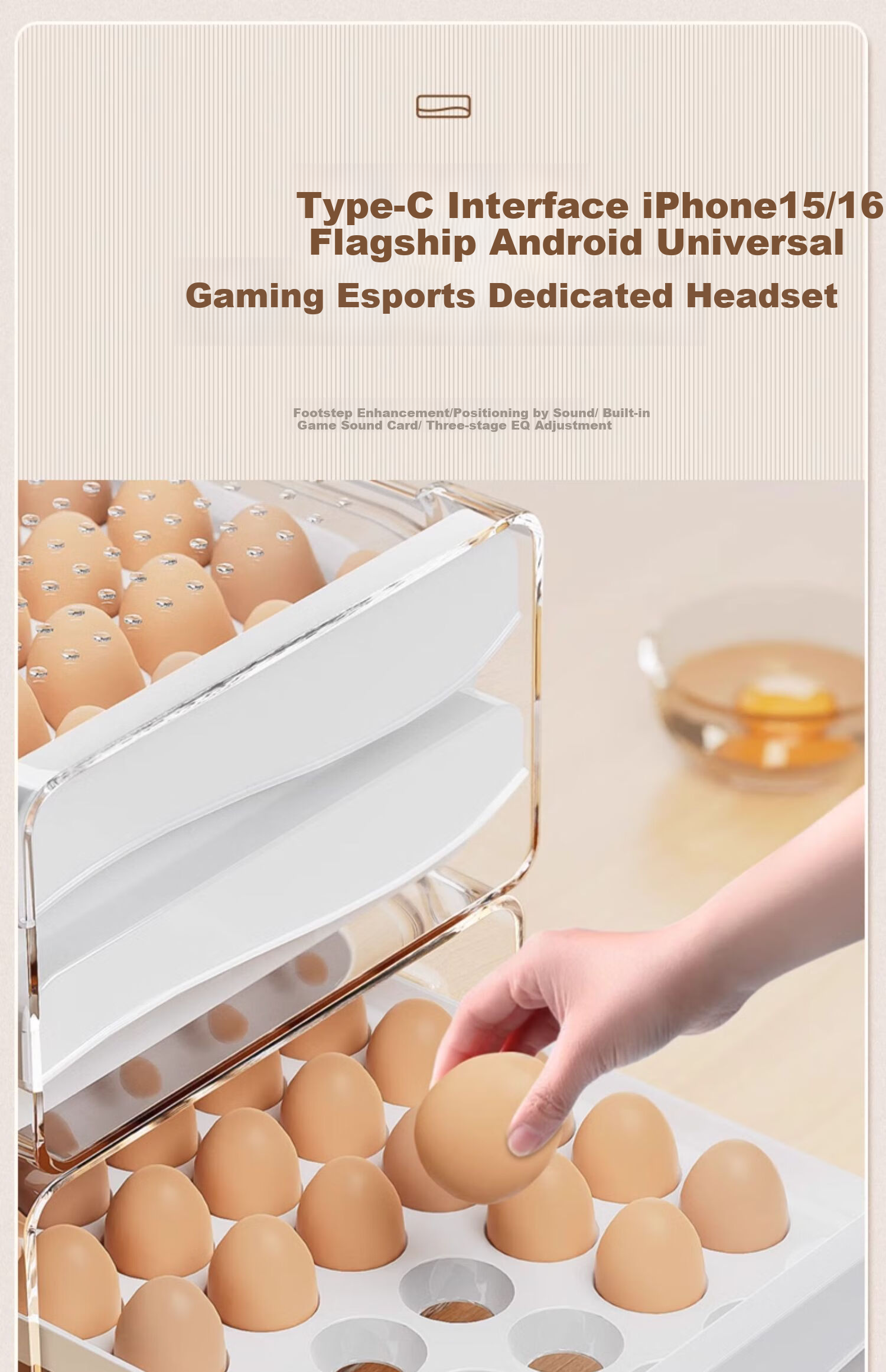 Jiabangshou 20-Compartment Egg Storage Container, Refrigerator Organizer Box, Kitchen Utensil, Transparent Egg Storage Tray, Divided Food-Grade Container 3
