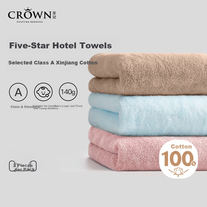 CROWN Cotton Towel for Men And Women, Extra Large And Thick Face Towel for Washing Face And Bathing, Quick-Drying And Absorbent Sports Towel for Children And Adults