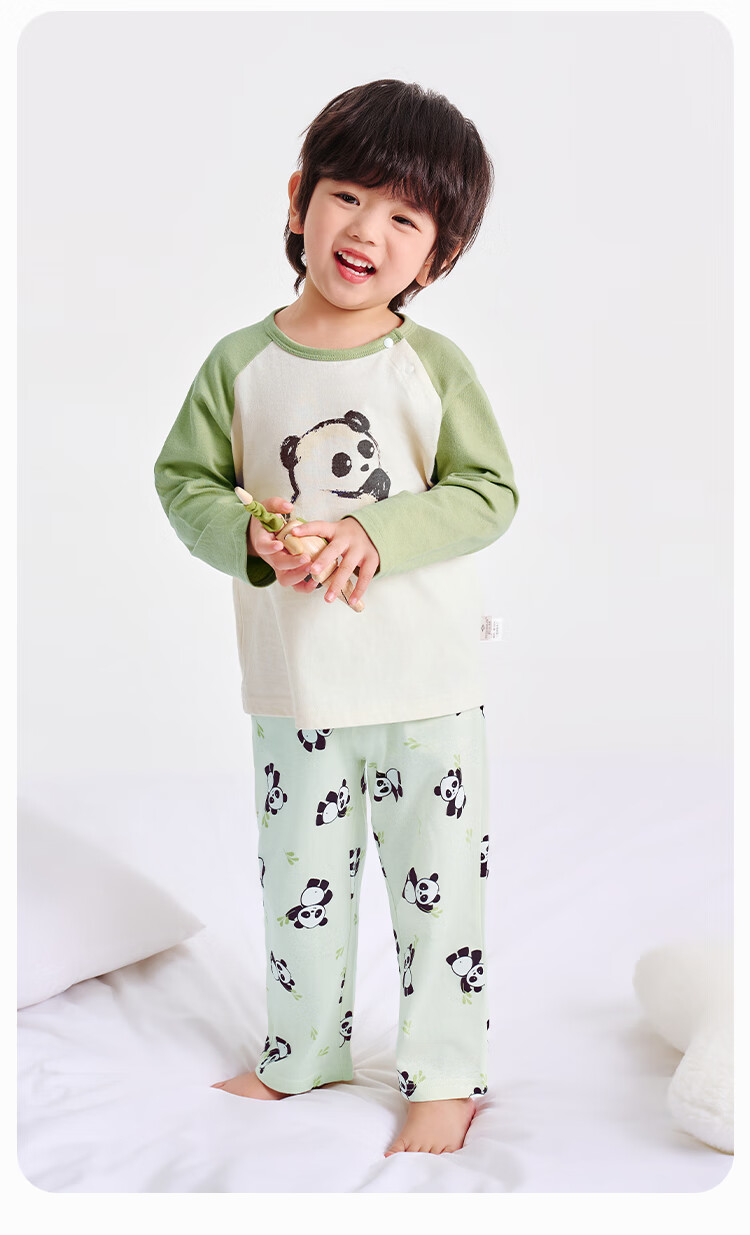 YUZHAOLIN Children's Pajamas Spring Boys' Pure Cotton Home Wear Set Big Kids Clothing Children's Apparel Hand-Drawn Panda Desig 8